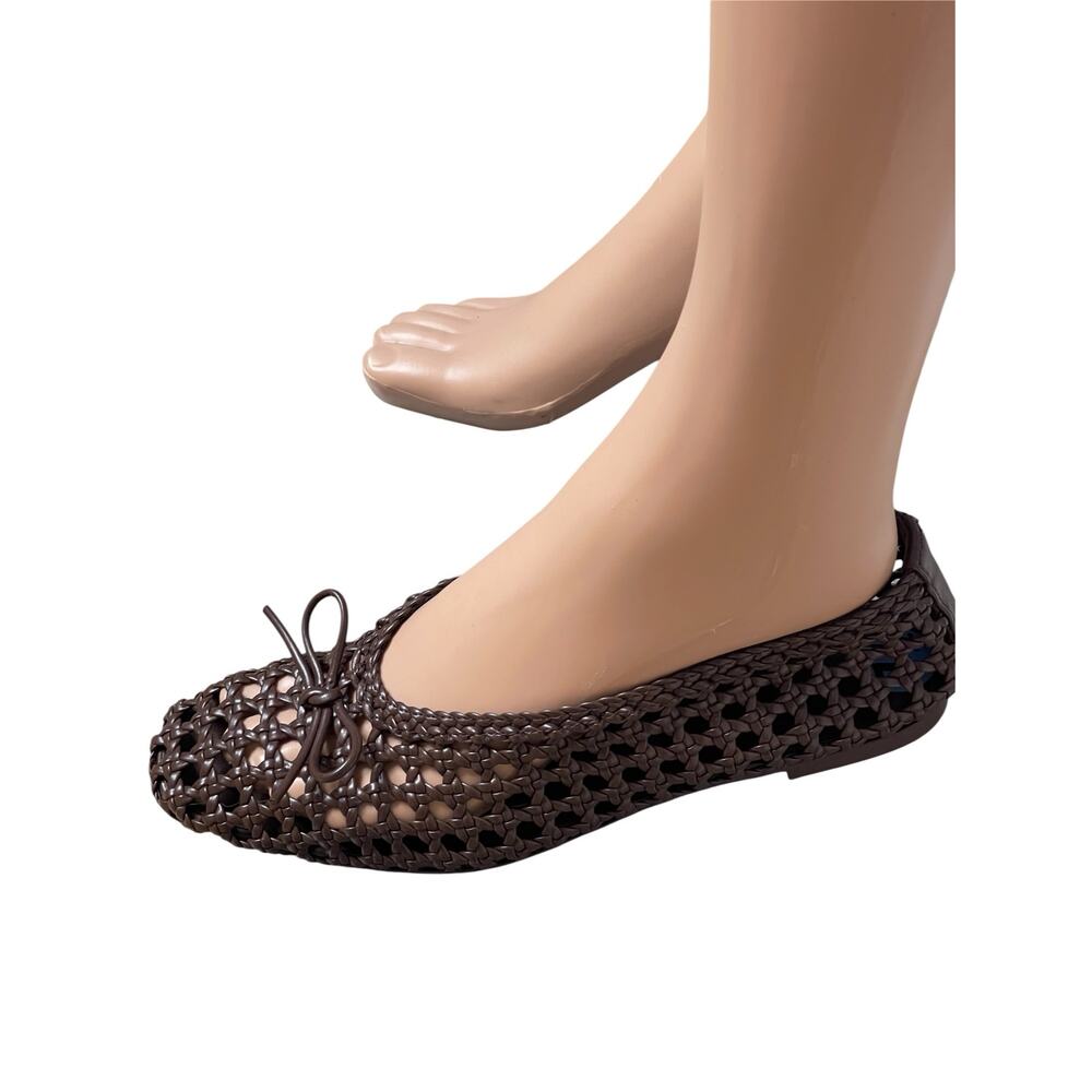 Camila Coelho women’s Brown Woven Ballet Flats size 7.5 Slip On Bow detail